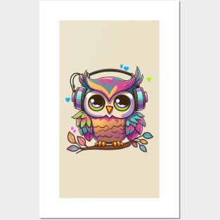 Colorful Musical Pinky Owl Perched on a Tree Posters and Art